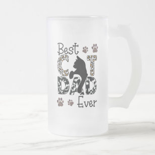 Best Cat Dad Ever, Cat Dad Leopard, Cat Dad Gift Frosted Glass Beer Mug