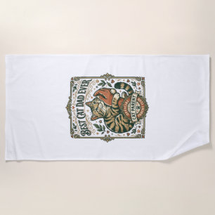 Best Cat Dad Ever Cat Mom Dad Parent Vintage Vecto Beach Towel