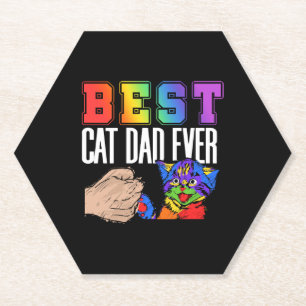 Best Cat Dad Ever Colourful Rainbow Father's Day Paper Coaster