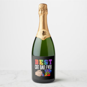 Best Cat Dad Ever Colourful Rainbow Father's Day Sparkling Wine Label