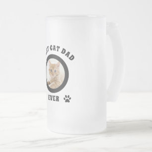 Best Cat Dad Ever Custom Photo Personalized Frosted Glass Beer Mug