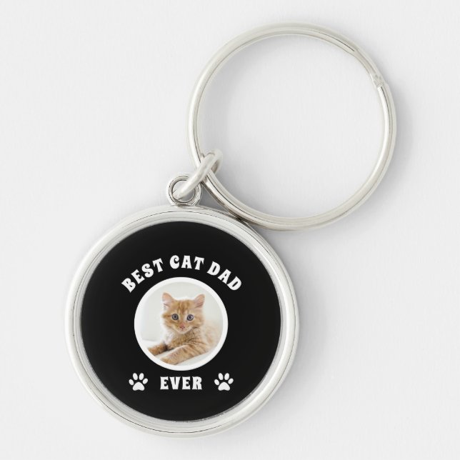 Best Cat Dad Ever Custom Photo Personalized Keychain (Front)