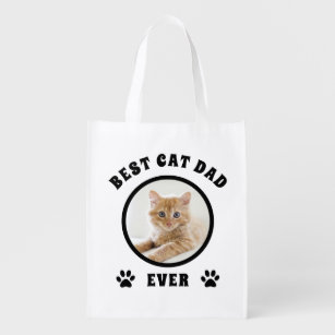 Best Cat Dad Ever Custom Photo Personalized Reusable Grocery Bag