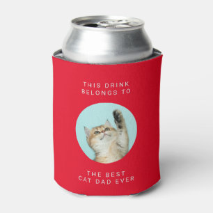 Best Cat Dad Ever Custom Text and 2 Photos Red Can Cooler