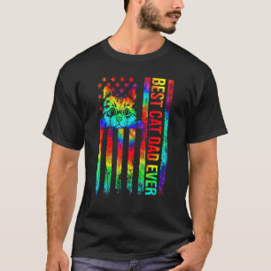 Best Cat Dad Ever Father Tie Dye American Flag 4th T-Shirt