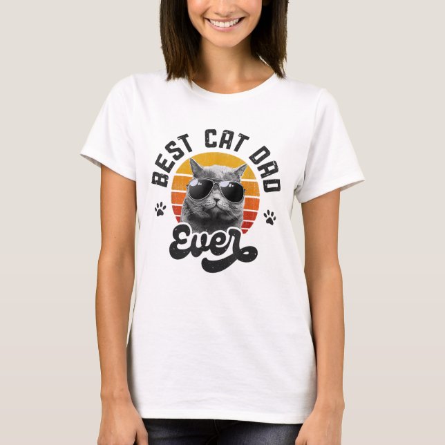 Best Cat Dad Ever Funny Daddy Father's Day Retro V T-Shirt (Front)