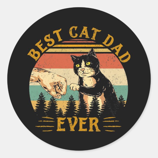 Best Cat Dad Ever Funny Tuxedo Cat Daddy Father Classic Round Sticker (Front)