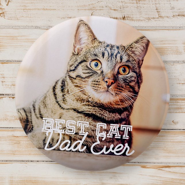 Best Cat Dad Ever Modern Custom Pet Photo 2 Inch Round Button (Creator Uploaded)