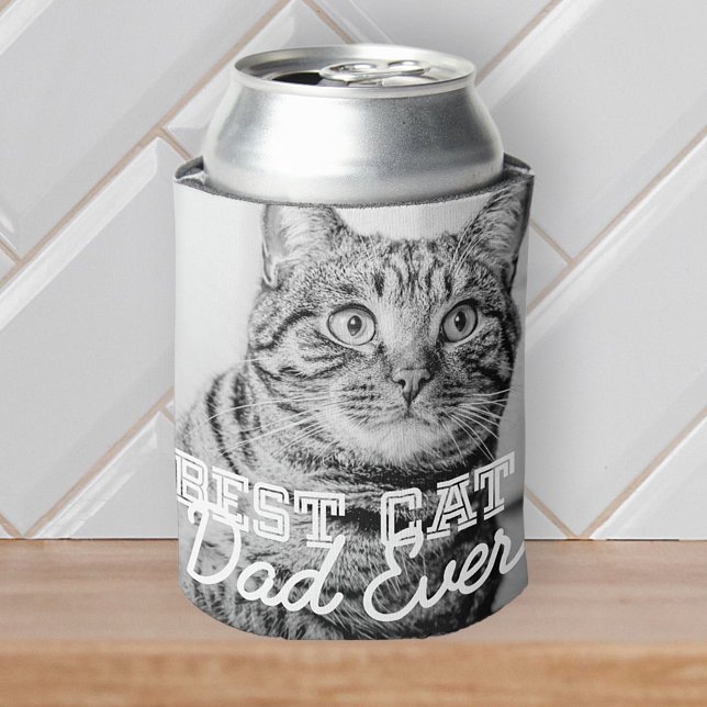 Best Cat Dad Ever Modern Custom Pet Photo Can Cooler (Creator Uploaded)