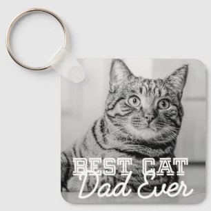 Best Cat Dad Ever Modern Custom Pet Photo Keychain