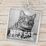 Best Cat Dad Ever Modern Custom Pet Photo Keychain<br><div class="desc">This simple and classic design is composed of serif typography and add a custom photo</div>