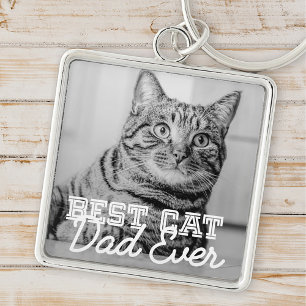 Best Cat Dad Ever Modern Custom Pet Photo Keychain