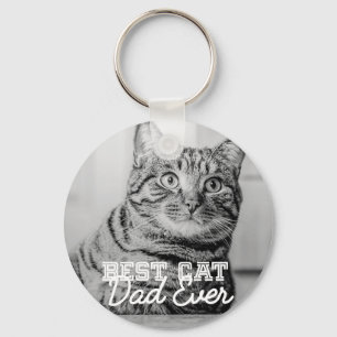 Best Cat Dad Ever Modern Custom Pet Photo Keychain
