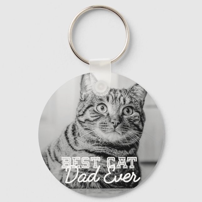 Best Cat Dad Ever Modern Custom Pet Photo Keychain (Front)