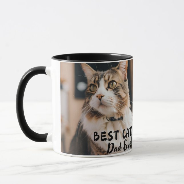 Best Cat Dad Ever Modern Custom Photo and Cat Name Mug (Left)