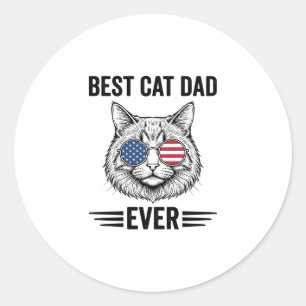 Best Cat Dad Ever Patriotic Vintage Cat Design_1 Classic Round Sticker