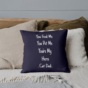Best Cat Dad Ever Personalized Navy Blue Cute Gift Throw Pillow