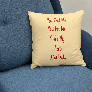 Best Cat Dad Ever Personalized Red Beige Cute Gift Throw Pillow