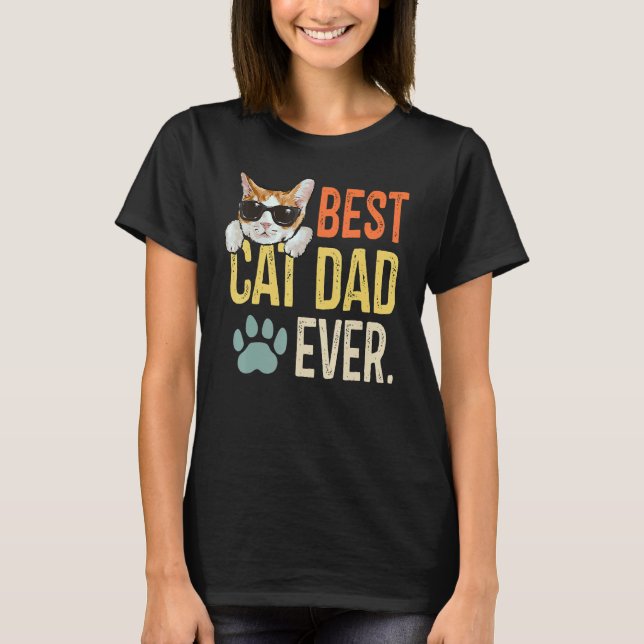 Best Cat Dad Ever  Retro Cat  Fathers Day T-Shirt (Front)