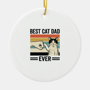 Best Cat Dad Ever Retro Cat Fist Bump Shirt_1 Ceramic Ornament