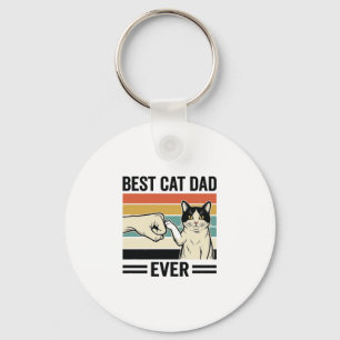 Best Cat Dad Ever Retro Cat Fist Bump Shirt_1 Keychain