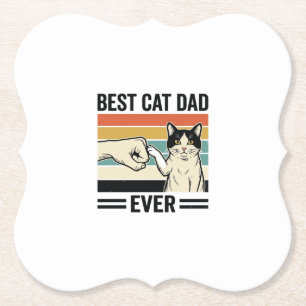 Best Cat Dad Ever Retro Cat Fist Bump Shirt_1 Paper Coaster