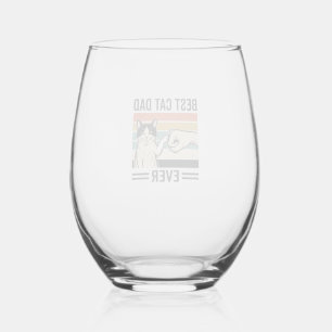 Best Cat Dad Ever Retro Cat Fist Bump Shirt_1 Stemless Wine Glass