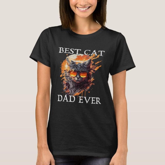 Best Cat Dad Ever Retro Grunge Cat Owner Cat T-Shirt (Front)