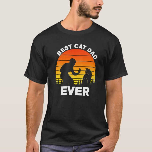 Best Cat Dad Ever Retro Sunset T-Shirt (Front)