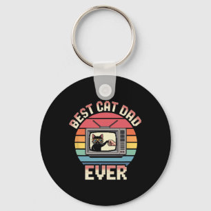 Best Cat Dad Ever Retro Vintage Cat Dad Men  Keychain