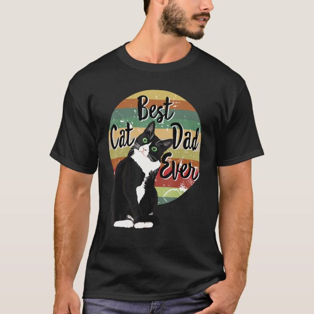 Best Cat Dad Ever Tuxedo Fathers Day Retro T-Shirt (Front)