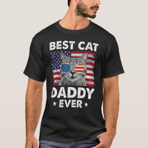 Best Cat Dad Ever Vintage Father s Day USA Flag Su T-Shirt