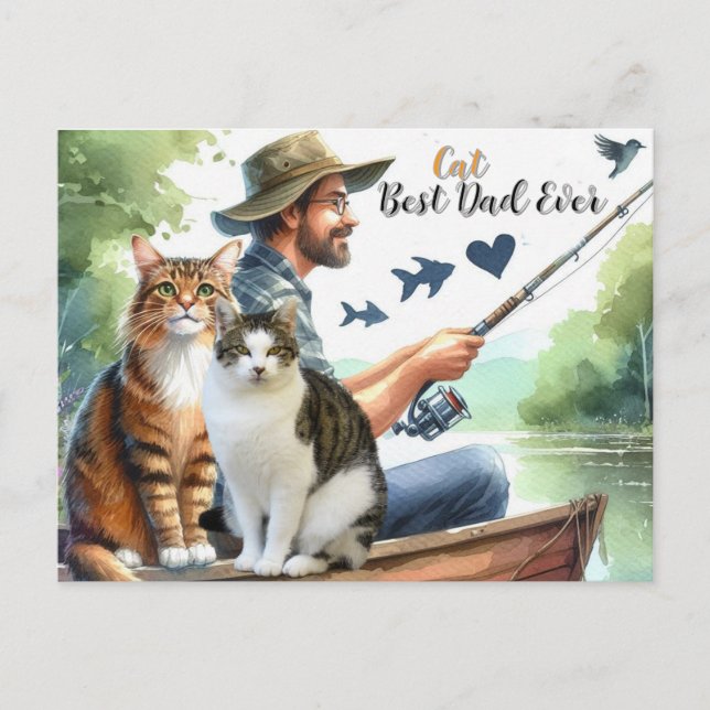 Best Cat Dad Fishing Holiday Postcard (Front)