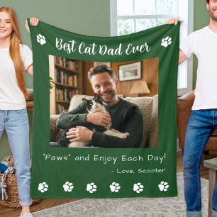 Best Cat Dad Paws Green Pet Photo Fleece Blanket
