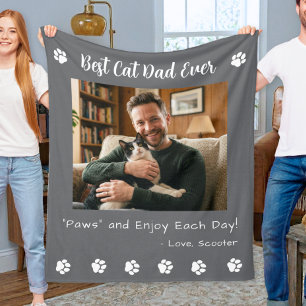 Best Cat Dad Paws Grey Pet Photo Fleece Blanket