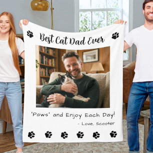 Best Cat Dad Paws Pet White Photo Fleece Blanket