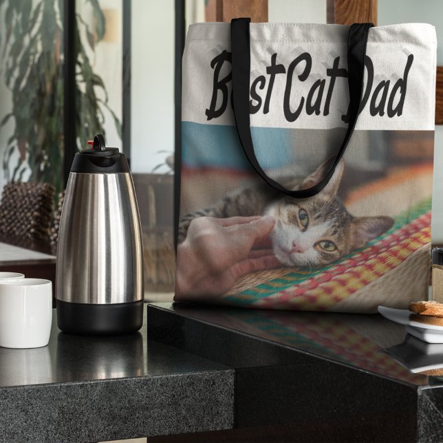 Best Cat Dad Photo Black  text  Tote Bag (Creator Uploaded)