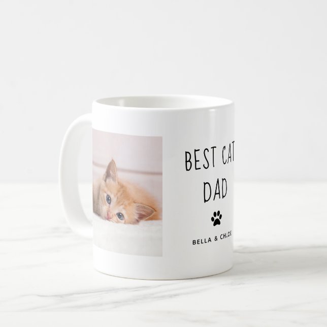 Best Cat Dad | Two Photo Handwritten Text Coffee Mug (Front Left)