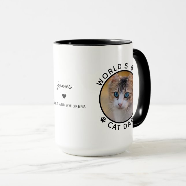 Best Cat Dad Two Photo Modern Typography Mug (Front Right)