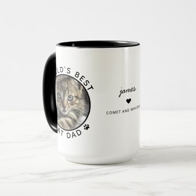 Best Cat Dad Two Photo Modern Typography Mug (Front Left)