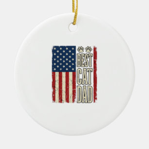 Best Cat Dad Vintage Flag Shirt Design_1 Ceramic Ornament
