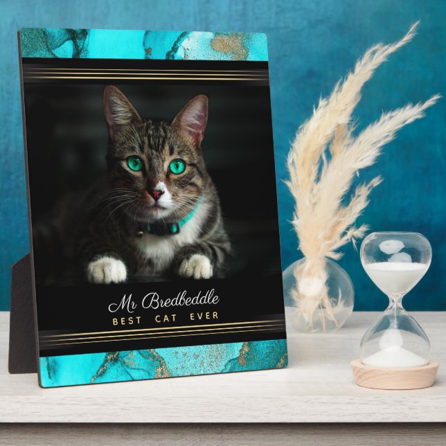 Best Cat Ever Named Photo Template Teal Abstract Plaque (Side)