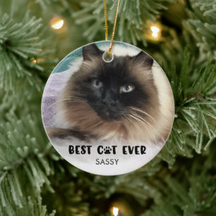 BEST CAT EVER Photo White Overlay Personalized Ceramic Ornament