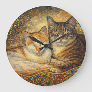 Best Cat Friends Klimt-inspired Large Clock