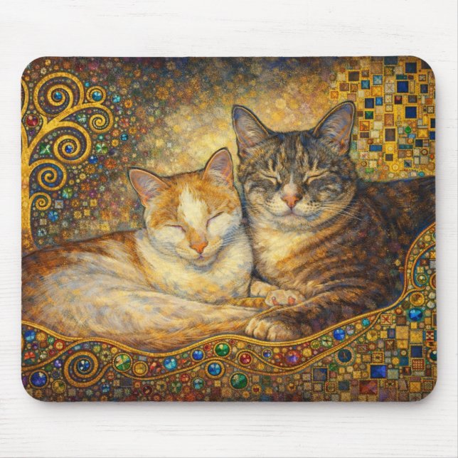 Best Cat Friends Klimt-inspired Mouse Pad (Front)