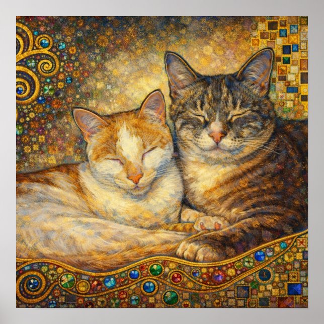 Best Cat Friends Klimt-inspired Poster (Front)