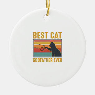 Best Cat Godfather Ever Vintage Cat Vector Design_ Ceramic Ornament
