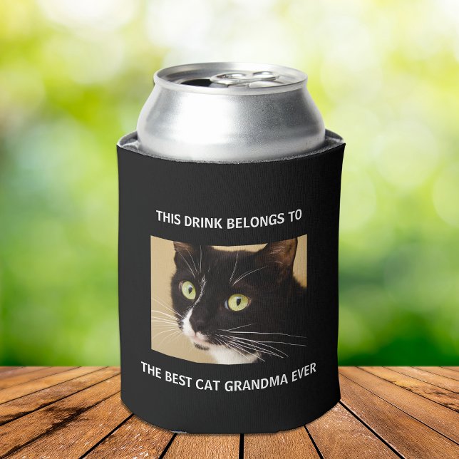 Best Cat Grandma Ever Custom Photo Black Can Cooler (Creator Uploaded)