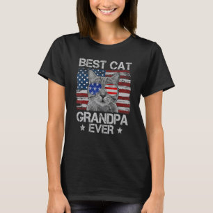 Best Cat Grandpa Ever American Flag Patriotic 4th T-Shirt