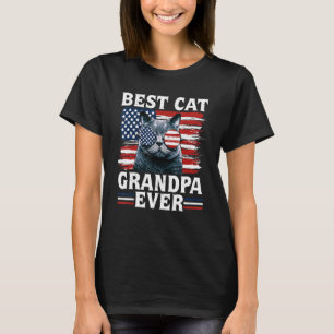 Best Cat Grandpa Ever American Flag Patriotic 4th T-Shirt